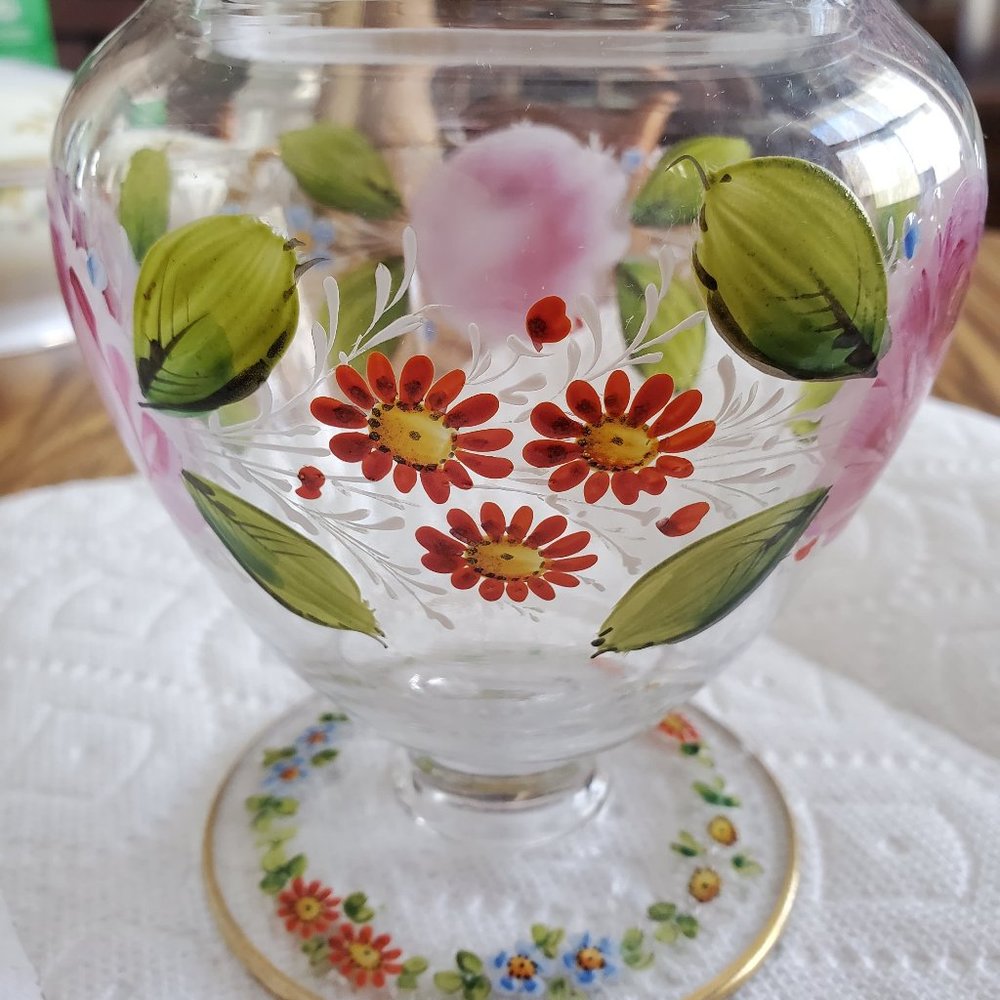 Antique Hand Painted Apothecary Glass Bottle
